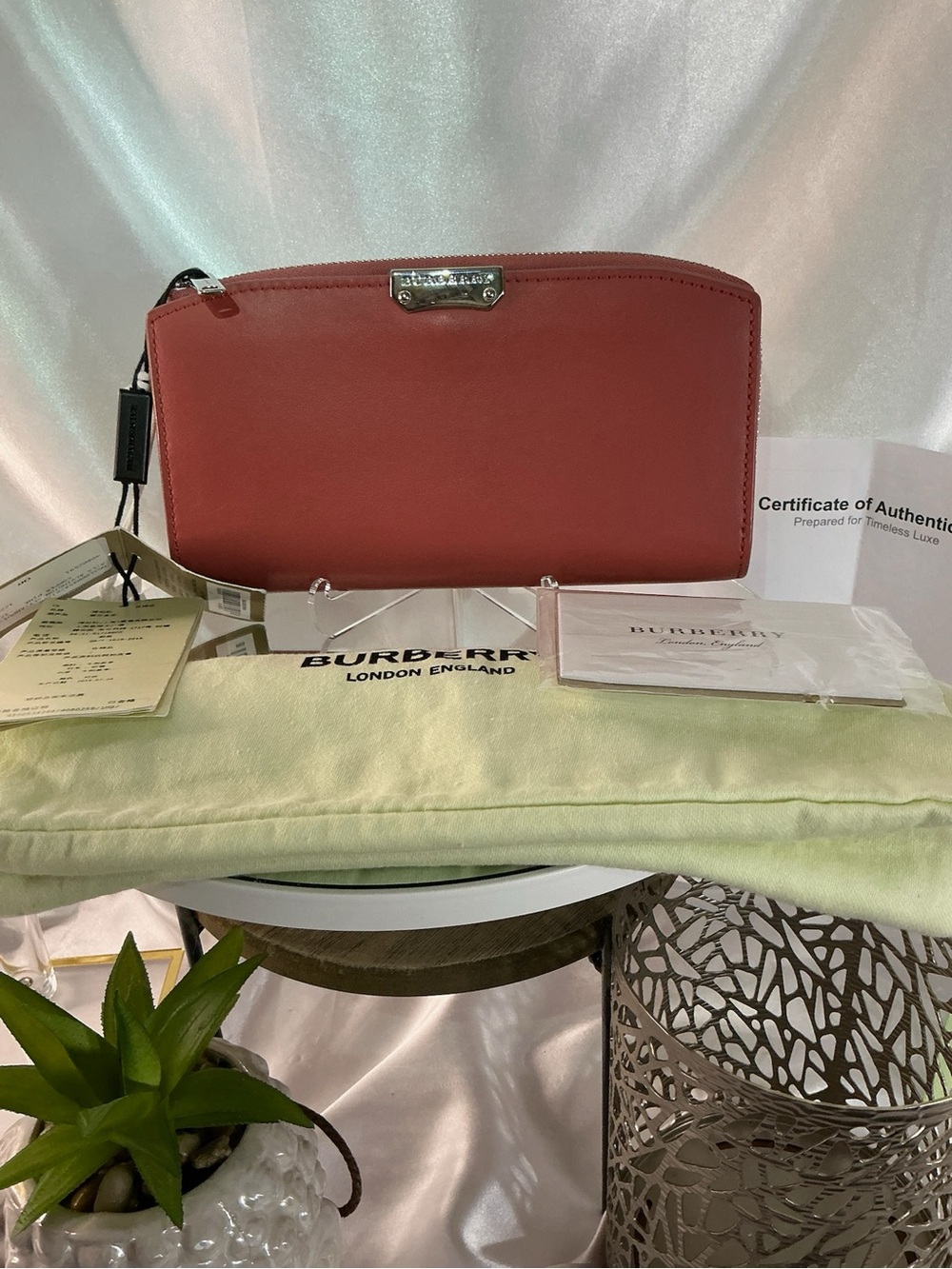 Burberry NWT Dusty Pink Long Wallet w COA and Dustbag